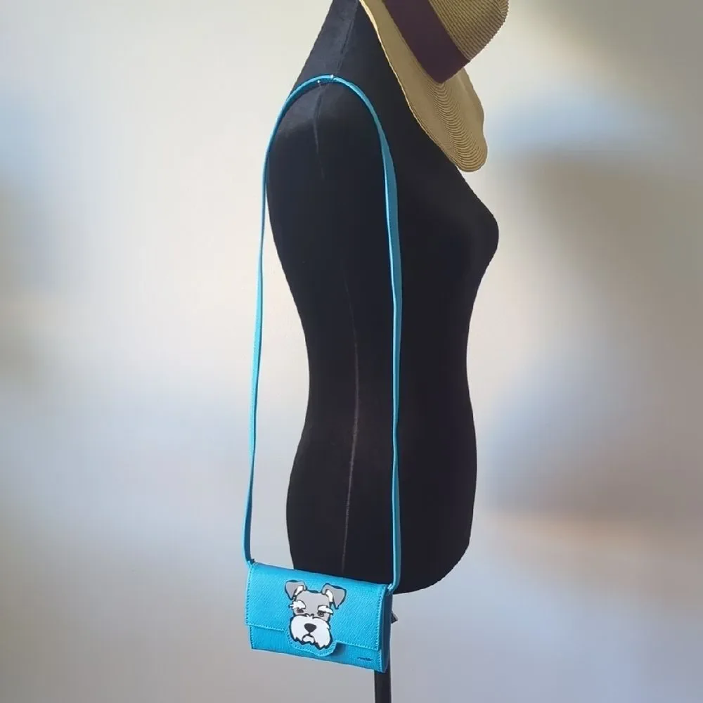 Stylish Blue Crossbody Bag with Dog Design